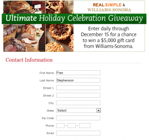 Williams-Sonoma Contest Form