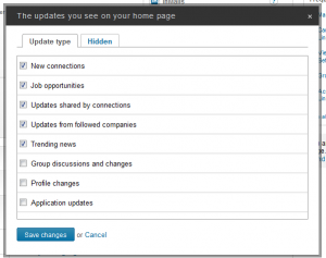 Screen capture of customized settings on LinkedIn 